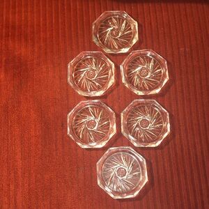 Vintage Clear Glass Crystal Coasters; Set of Six